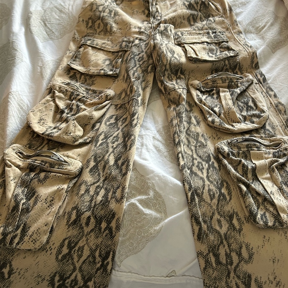 TCL Beige Snake Print Cargo Pants
